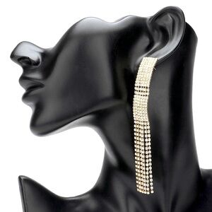 Gold Rhinestone Paved Fringe Statement Earrings